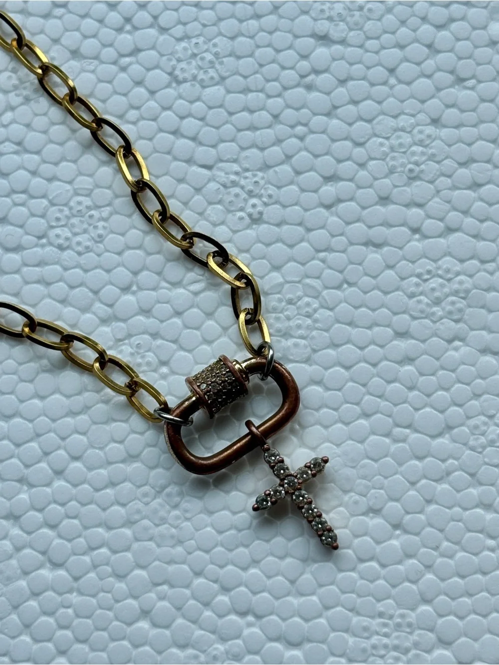 Source Unknown Gold and Rose Gold Cross Pendant Necklace with Crystal Accents
